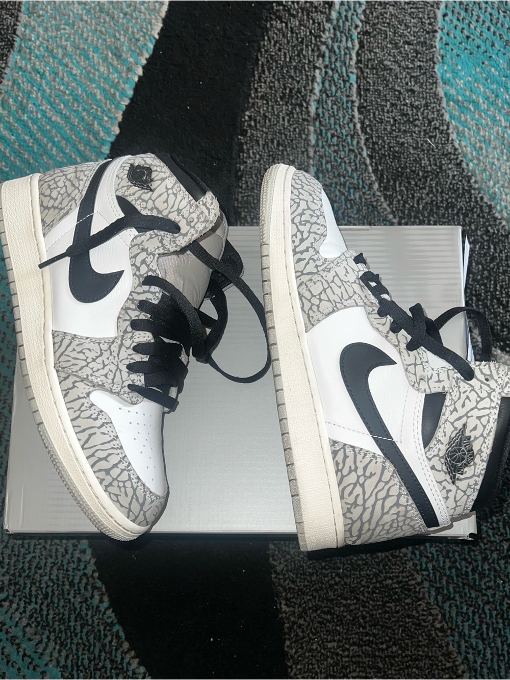 Jordan High-Top Sneakers White with Black and Grey Elephant Print